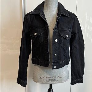 H&M Cropped Black Denim Jacket, Size XS